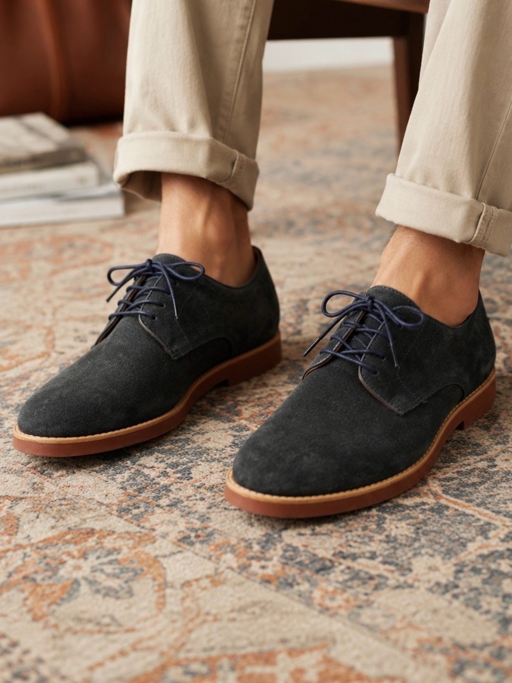 J. Crew Factory Navy Blue 100% Suede Lace-Up Dress Shoes Men’s Size 8